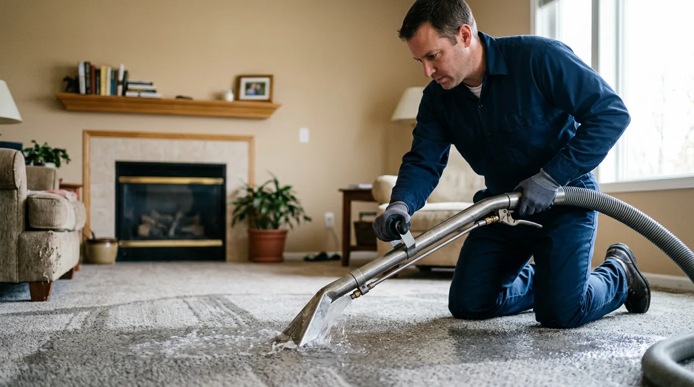Water damage restoration technician working near Hominy, OK